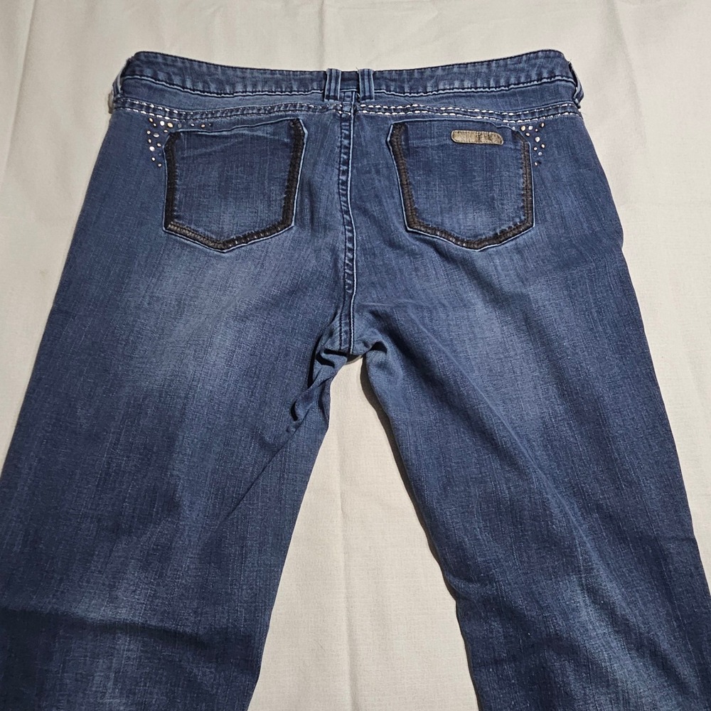 Rock 47 Wrangler Jeans Womens 15/16 Blue Ultra Low Rise Bootcut Rhinestone 40x30 - Picture 12 of 16